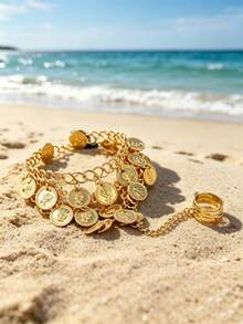 Women's Bracelet With Triangular Coins For Belly Dancing, Paired With Dance Or Evening Gowns, Exquisite Makeup, Aristocratic Attire, And Hairstyles, Making It More Prominent; Participating In Dance Performances, Wedding Banquets - Multicolor - View 8