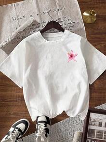 Women's Short-Sleeved Round Neck T-Shirt, Simple And Fashionable, Suitable For Summer And Spring Outfits. - White - View 2
