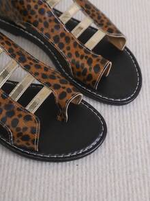2026 Summer Leopard Print Flip Flops For Women, Retro Flat Roman Sandals Outdoor Thong Sandals - Multicolor - View 6