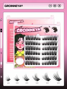 GROINNEYA 72片装 C型卷翘自然浓密猫眼狐狸假睫毛，适合女士眼妆、派对、夜店、化妆新手，可重复使用，瞬间增大睫毛效果，可用于日常妆容、DIY睫毛嫁接。 - C - 查看 5