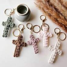 1pc Minimalist Luxury Cross Pendant Decor, Handmade Woven Keychain Accessory, Fashionable Car Key Chain, Suitable As Gift For Mother's Day, Valentine's Day, Labor Day, Thanksgiving, And Other Holidays - Multicolor - View 1
