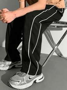 1 pieza Pantalones rectos casuales y deportivos de unicolor, estilo minimalista hip hop para adolescentes - Negro - Ver 8