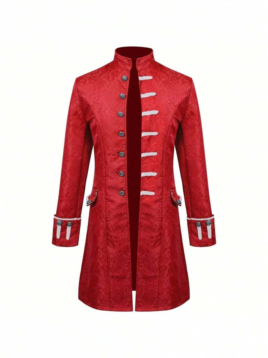Medieval Men's Costume For Spring And Autumn, Solid Jacquard Performance Jacket, Men's Suit - Jacquard Medieval Menswear In Red - View 1