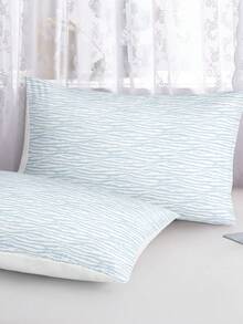 1/2pcs Light Blue Zebra Pattern Texture Digital Printed Pattern Cooling Textured Pillowcase Set - Includes 1 Or 2 Pillowcases (No Insert), Reversible, Cute Fresh Cottage Style, Lightweight & Breathable, Machine Washable,CoolingPillowcase ,CottageStyle ,BreathableBedding - Multicolor - View 19