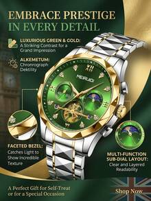 1pc Men's Stainless Steel Band Fashionable Moon Phase Multi-Function Quartz Wristwatch, Korean Style - A - View 6