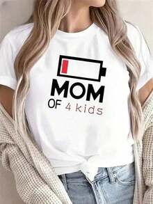 Women's Modern Minimalist Cotton T-Shirt, Creative Battery Print, Simple Casual Style, Thick Cotton T-Shirt For Women (PC) For Casual Daily Wear - 白色 - 查看 1