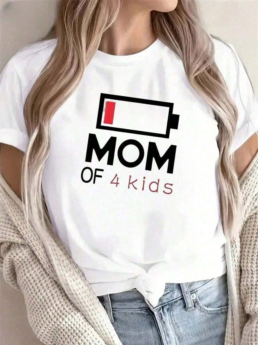 Women's Modern Minimalist Cotton T-Shirt, Creative Battery Print, Simple Casual Style, Thick Cotton T-Shirt For Women (PC) For Casual Daily Wear - 白色 - 查看 1