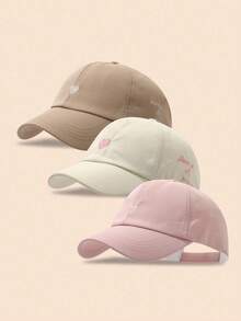 Set de 3 gorras de béisbol sin ala con diseño de corazón para niños, sombrero de protección solar adecuado para primavera y verano para niñas - Multicolor - Ver 24