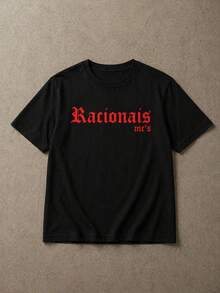 3 peças/Conjunto Camisetas Masculinas Tamanho Padrão com Estampa De Rap Grupo Racionais, Versáteis para o Verão - Preto - Visão 5
