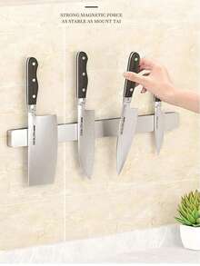 Thickened Stainless Steel No-Drill Wall-Mounted Knife Rack, Open Ventilated Drainage Structure, Waterproof, Mold-Proof, Rust-Proof, Easy To Clean, Long Multi-Slot Design For Multiple Knives And Scissors, Space-Saving Kitchen Wall-Hanging Knife Storage Organizer - White - View 1