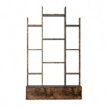 Bibliothèque à 2 tiroirs, étagère ouverte industrielle autoportante, bibliothèque vintage, 12 étagères de rangement, idéale pour chambre, salon ou bureau, marron rustique - brun - Voir 6