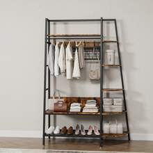 Industrial Style Freestanding Open Clothes Rack With Shelves - Retro Brown Clothes Rack For Bedroom, Living Room And Home Office - Multifunctional Organizer For Storing Clothes And Shoes - 黑色+棕色 - 查看 1