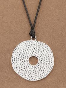 SUPBORA 1pc Fashionable Boho Style Open Hollow Large Circles Round Spiral Swirl Pendant With Black Wax Rope Statement Necklace Suitable For Women's Daily Wear - Gold and Silver - View 8