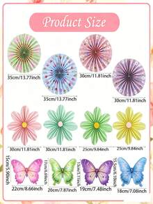12 piezas Decoraciones de flores de papel de colores suaves, abanico de papel con mariposas y flores de primavera para colgar en el jardín, adecuado para fiestas de cumpleaños con tema de flores silvestres de primavera/verano, suministros para decoración de fondo del hogar - Multicolor - Ver 3