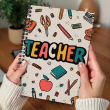 100-Page/50-Sheet Cute Spiral Notebook With Colorful Stationery Pattern And "TEACHER" Text On Cover, Suitable For Work Records, Study Notes, Diary Writing, Daily Planning, Great For Graduation Gifts, Birthdays, And Note-Taking - M - View 4