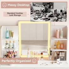 Vanity Desk With Mirror And LED Lights, Makeup Vanity Table With 3 Lighting Color, Adjustable Brightness, Vanity Table With 2 Drawers, Side Storage, For Bedroom - White - View 8