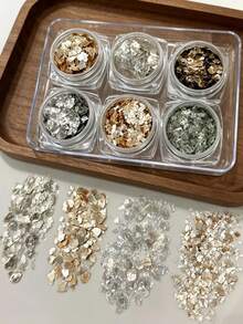 6 pièces Paillettes de mica pour décoration d'ongles, pépites de marbre, paillettes dorées en cuivre DIY, paillettes de coquille métallique minérale pour nail art, convient comme remplissage de moule en résine époxy, fournitures artisanales DIY, décoration de projet artistique, moulage de bijoux, sirène, peluche, asymétrique, mica de marbre, tranche, dégradé, perle, décoration d'artisanat de bijouterie (styles assortis) - Multicolore - Voir 7