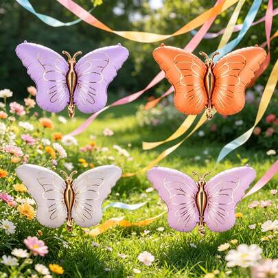 1 Set Dreamy Butterfly Theme Balloon Kit, Includes Multi-Color Butterfly Shaped Foil Balloons, Suitable For Butterfly Theme Birthday Party Decor, Fairy Tale Theme Celebration, Children's Room Party, Fresh Mori Style Photo Backdrop, Easily Create A And Whimsical Party Atmosphere, Ideal Decor For Fairy Tale Theme Scenes