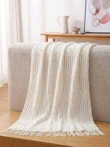 1pc Knitted Solid Color Bubble Yarn Blanket, Air Conditioning Blanket, Sofa Blanket, Bed Blanket, Nap Blanket For Office - White Bubble Towel - View 2