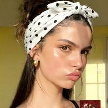 1pc New Solid Color Bow Polka Dot Wide Headband, Suitable For Daily, Festival, Workout, Non-Slip, Breathable, Elastic Sports Headband, Daily & Festival Gift,Travel,Party - Multicolor - View 2