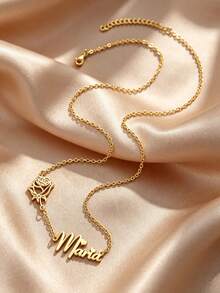 1 Mặt dây chuyền hình hoa hồng khắc tên tiếng Anh, kiểu dáng thời trang châu Âu và Mỹ dành cho nữ, làm bằng thép không gỉ, kèm bông tai và dây chuyền mạ vàng 18k hình hoa hồng, quà tặng ngày Valentine. - Thiết kế hoa hồng 1 - Xem 4