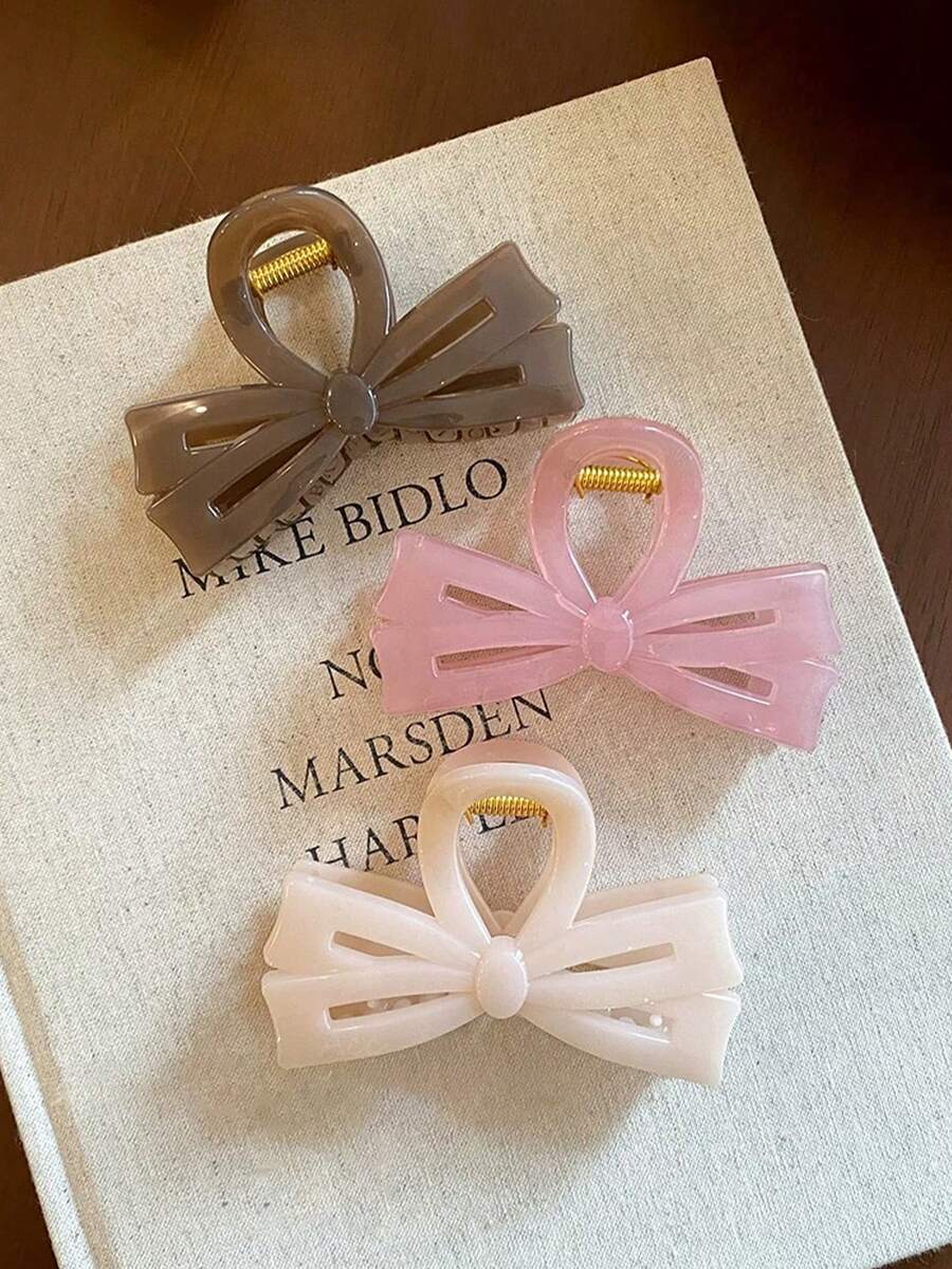 3 Stücke/1 Stück Damen 4.13 Inch/10.5cm Teebraun, Kirschblüten Rosa und Mandelbeige Haarklammer mit Schleife, modische Haarklammer, elegant minimalistisch, geeignet für Alltag, lässig, Party, Strand, Urlaub, Haarstyling, Gesicht/Haare waschen, Make-up, Outfit Accessoire, Frühling, Sommer, Herbst, Winter Strand Haarklammern Urlaubs Haarklammer - Verschiedenfarbig - Übersicht 1
