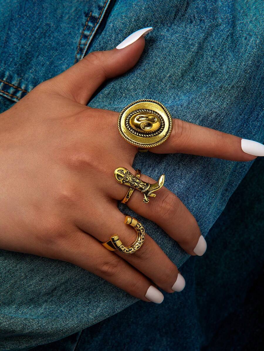 3 pièces Ensemble vintage de botte de cowboy, chapeau et bague western - Multicolore - Voir 1