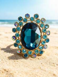 1pc Fashionable Oval Crystal Rhinestone Open Ring - 11297 Oval Large Glass - View 14
