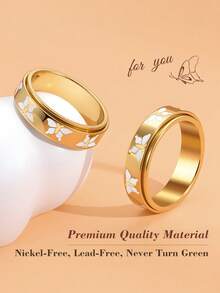 Butterfly Ring For Women, 18K Gold Plated Stainless Steel Rotating Anxiety Relief Jewelry - Butterfly - View 6