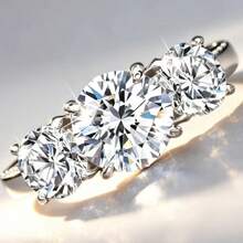 Nhẫn đồng mạ vàng trắng sang trọng dành cho nữ - Ba viên đá Cubic Zirconia tròn, quà tặng Ngày Valentine & Giáng sinh, phù hợp cho đám cưới trang trọng, tiệc tùng, mọi mùa, chế tác tinh xảo. - nhẫn - Xem 2