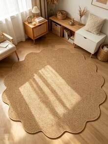 1pc Casual Floral Edged Round Floor Mat, Asymmetrical Art Shaped Rug, Decorative Carpet, Living Room/Bedroom Lounge Mat, Carpet, Home Decor, Ins Style Personalized Rug, Semi-Outdoor Patio Mat, Courtyard Leisure Area Accent, Spatial Aesthetic Atmosphere Rug, Washable Art Floor Mat, Modern Minimalist Soft Furnishing Accent, Balcony Decor Rug - Multicolor - View 3