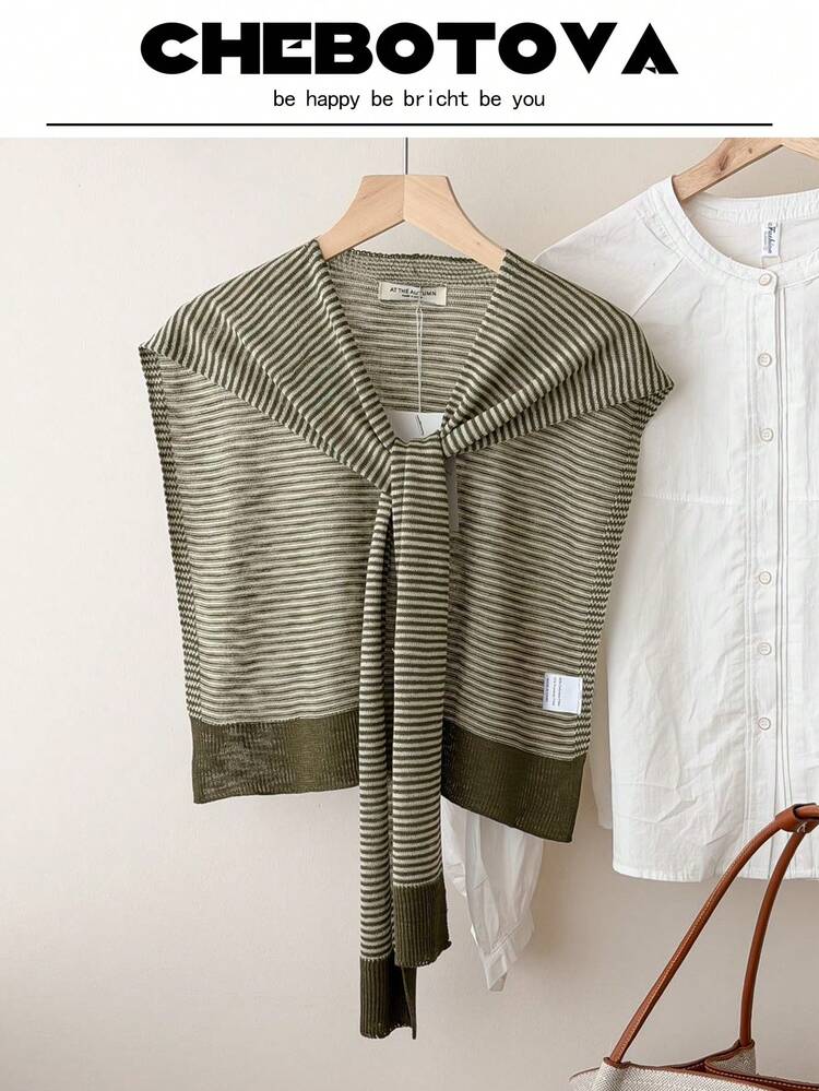 1 chiếc áo khoác cardigan nữ kẻ sọc, áo sơ mi cài cúc phía trước phối màu tương phản, khăn choàng vai dùng trong phòng điều hòa văn phòng. - Nhiều màu - Xem 6