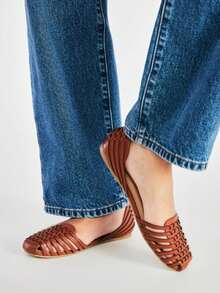 Women's Brown Flats Woven Closed-Toe Flat Sandals, Slip On Casual Fisherman Shoes For Commute Vacation - 棕色 - 查看 2