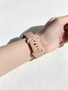 1pc Women's Silicone Watch Band, Compatible With Redmi Watch 6/5/4, Rose Embossed Pattern, Casual Breathable Silicone 8-Shaped Buckle Strap, Wristband Accessory Compatible With Mi Band 8Pro/9Pro - Apricot - View 4