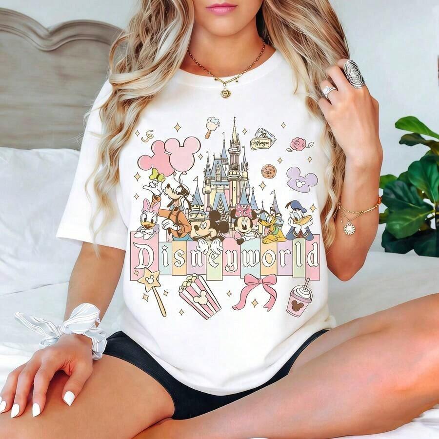 Retro Disney World Aesthetic Shirt, Disney Girls Trip Shirts, Mick--Ey And Friends Shirt, Disney Vacation Shirt, Disney World Family Trip Shirts - 白色 - 查看 1
