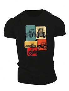 Camiseta de manga corta de verano para hombre - Diseño de tractor - Negro - Ver 6