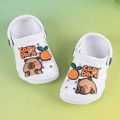 Kids Summer Breathable EVA Hole Shoes, Unisex Toddler Anti-Slip Soft Bottom Cartoon Decor Sandals, Closed Toe Slippers For Outdoor Wear