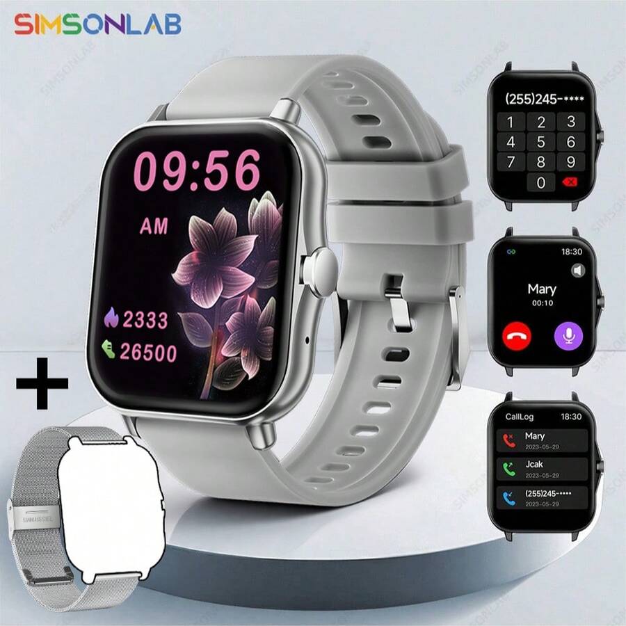 SIMSONLAB 2026 Upgraded Steel Strap Silicone Smart Watch, Unisex, With Bluetooth Calling, Customizable Dial And Timer Functions