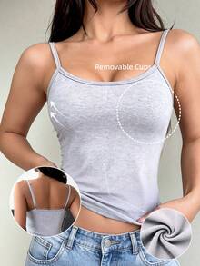 Women's Solid Color Camisole, Slim Fit Summer Sleeveless Undershirt - Light Grey - View 4