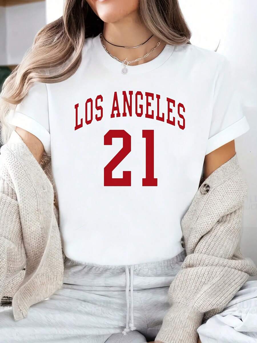 LOS ANGELES 21 Carta Casa, Ocio, Moda, Versátil, Viajes, Deportes, Versátil, Deportes cómodos Pesado Camiseta pura