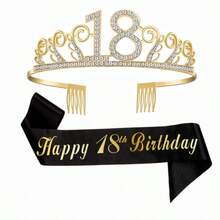 2 peças/Conjunto Tiara de Coroa de Aniversário Faixa Mulheres 16th 18th 21st 30th 40th 50th 60th 70th 80th Feliz 16th 18th 21st 30th 40th 50th 60th 70th 80th Decoração de Festa de Aniversário Lembrancinhas - Visão 10