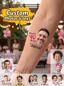 Custom Photo Temporary Tattoo Stickers, Personalized Graduation Cartoon Portrait Design, Fun Celebration Style Body Decor For Graduation Party Ceremony, Customized Name Tattoo Decal Unique Keepsake Gift, Customizable Picture Favor For Friends Classmates Family Graduation Season - Apricot - View 1