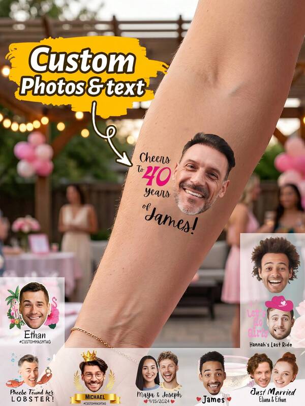 Pegatinas de tatuaje temporal con foto personalizada, diseño de retrato de dibujos animados personalizado para graduación, decoración corporal de estilo de celebración divertida para fiesta y ceremonia de graduación, calcomanía de tatuaje con nombre personalizado, recuerdo único, favor personalizado con foto para amigos, compañeros de clase, familia en temporada de graduación