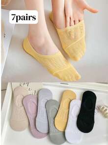 5/10 Pairs Women's Breathable Mesh Boat Socks, Comfortable Invisible Socks For Summer - Multicolor - View 2