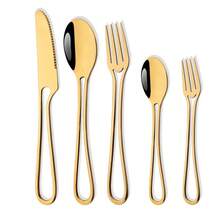 Juego de cubiertos para cuchillo, tenedor, cuchara, mango ahuecado de arcoíris, juego de vajilla de acero inoxidable, traje de comida occidental, 5 uds. - Oro - Ver 3