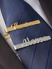 Customized Name Tie Clip, Personalized Elegant Gentleman Tie Clip, Father's Day Tie Clip, Stainless Steel Name Plate Tie Clip, Minimalist Style Accessory, Gift For Men, Valentine's Day Gift, Father's Day Gift - Multicolor - View 10