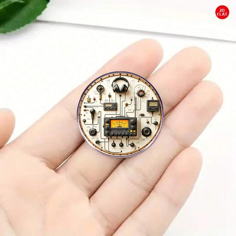 2D平面復古收音機不鏽鋼胸針,中性個性化時尚配件,創意電路錶盤造型胸針,小眾設計奢華別針,西裝襯衫領口別針,收藏級禮物,適合日常穿搭、派對、職場,展現復古科技美學,優質金屬工藝,獨特百搭 - A - 查看 1