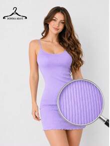 Camisola Suede Canelada Confortável Alças Regulável Pijama Feminino - Lavanda - Visão 6