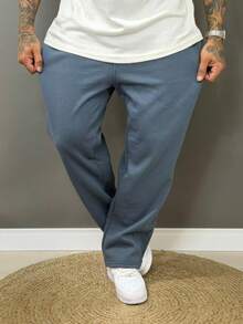 Men's Oversized Baggy Straight Leg Sweatpants With Fleece Lining - Màu xanh bụi bặm - Xem 6