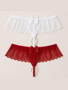Kit 2 Calcinha Sexy Tailandesa Fio Pérolas Massageadora Sensual Lingerie Renda Luxo Feminina - 1 Branco e 1 Vermelho - Visão 1